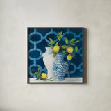 Chinoiserie Delight by Julia Purinton. Shown in a sleek black glass frame for a contemporary gallery look. Available as an archival giclee rolled canvas, fine art paper, or poster print. SKU 87669a.