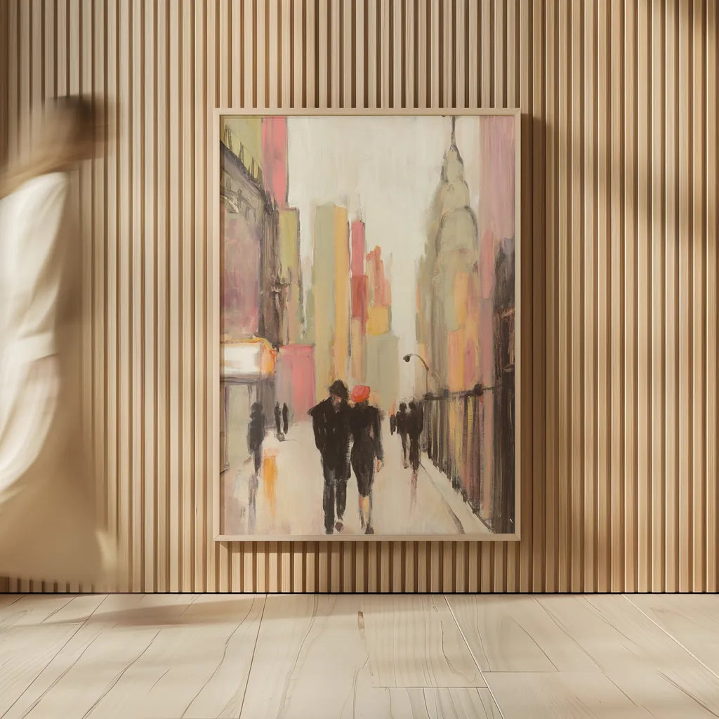 City Stroll by Julia Purinton. shown as over sized large wall art. Available as an archival giclee rolled canvas, fine art paper, or poster print. SKU 13650h.