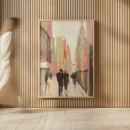 City Stroll by Julia Purinton. shown as over sized large wall art. Available as an archival giclee rolled canvas, fine art paper, or poster print. SKU 13650h.
