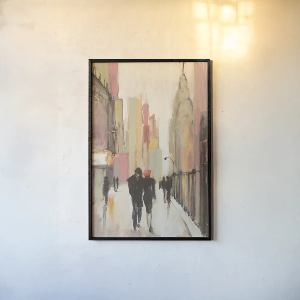 City Stroll by Julia Purinton. shown as a paper print in a black flame. Available as a archival giclee rolled canvas, fine art paper, or poster print. SKU 13650h.