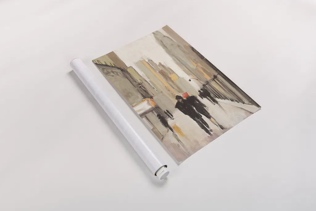 City Stroll Neutral by Julia Purinton. shown as a rolled paper print. Available as archival giclee rolled canvas, fine art paper, or poster print. SKU 37744h.