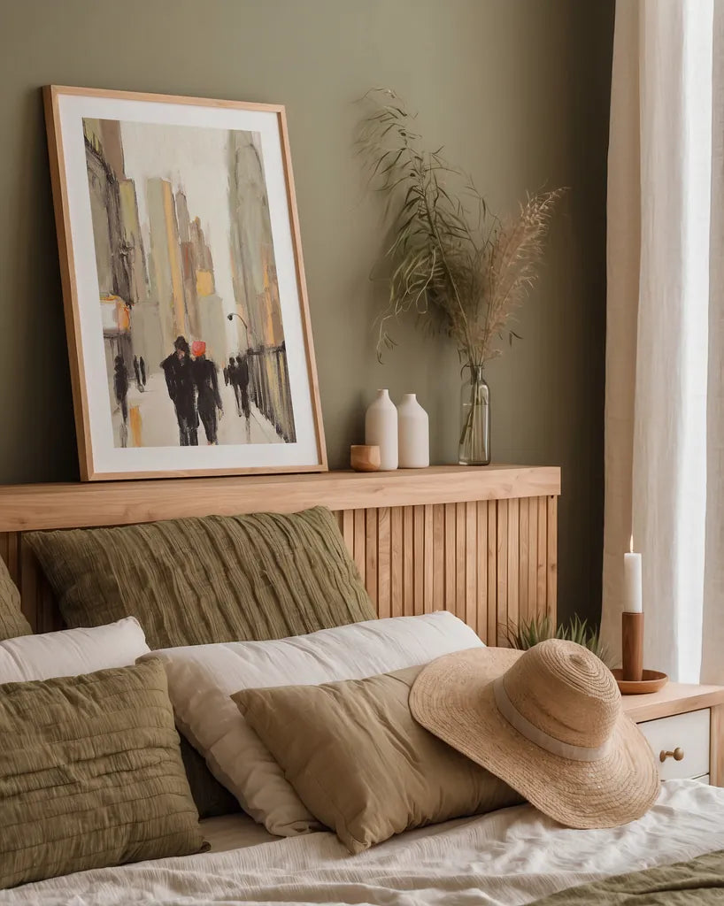 City Stroll Neutral by Julia Purinton. shown as a paper print in a natural frame. Available as a archival giclee rolled canvas, fine art paper, or poster print. SKU 37744h.