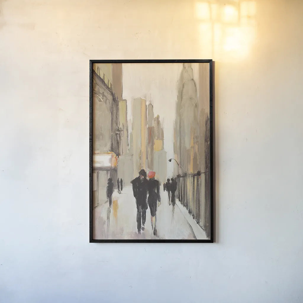 City Stroll Neutral by Julia Purinton. shown as a paper print in a black flame. Available as a archival giclee rolled canvas, fine art paper, or poster print. SKU 37744h.