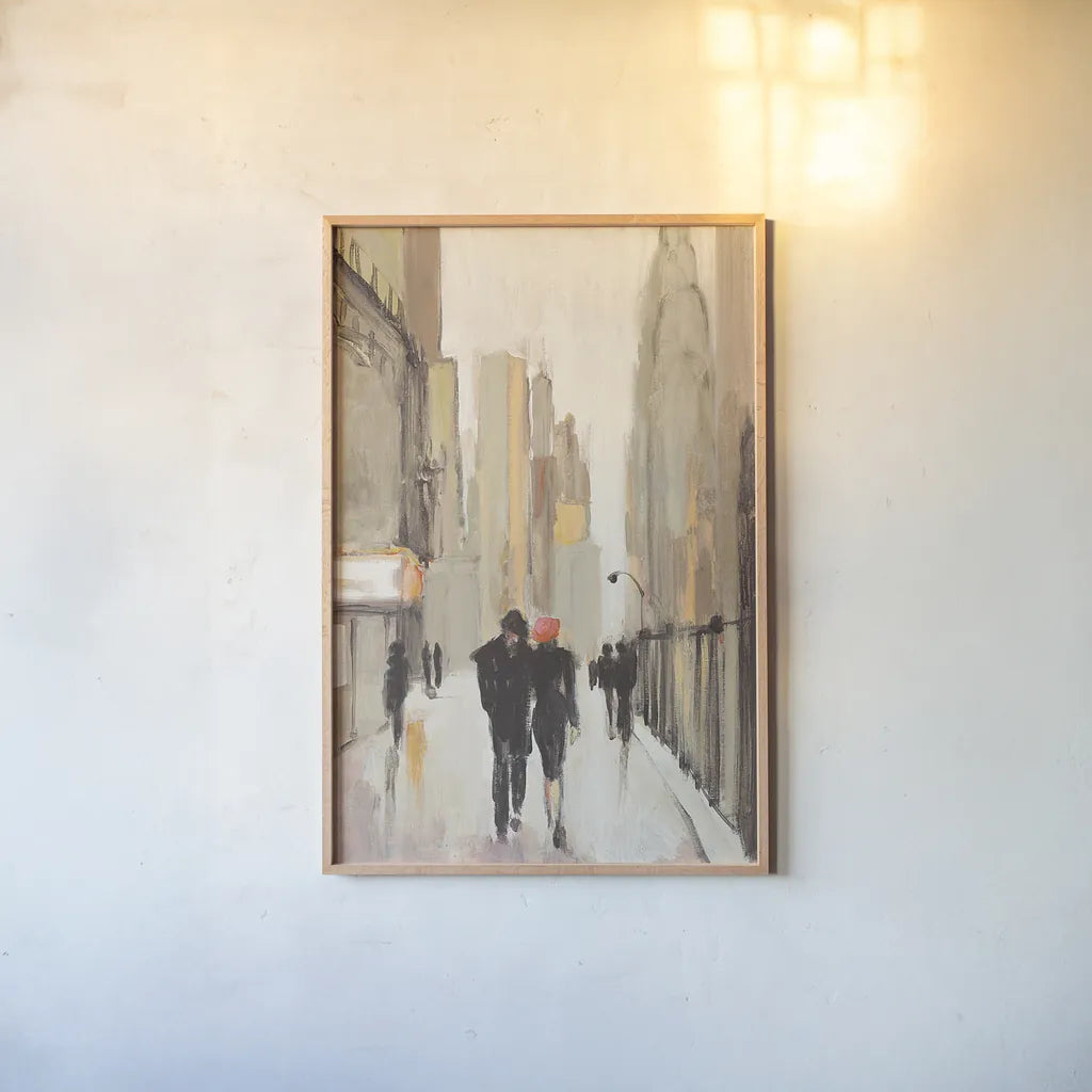 City Stroll Neutral by Julia Purinton. shown as a paper print in a natural frame. Available as a archival giclee rolled canvas, fine art paper, or poster print. SKU 37744h.