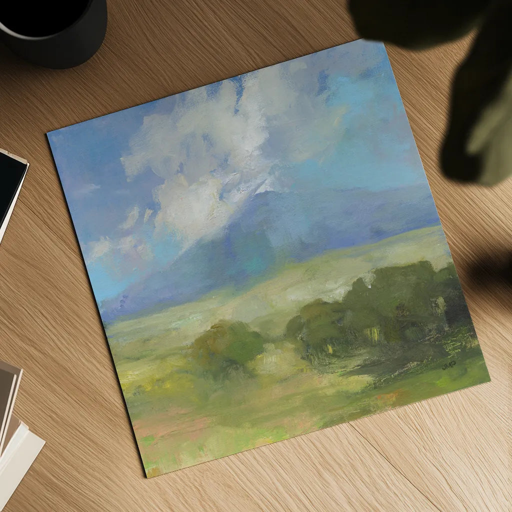 Clouds on the Mountain by Julia Purinton. Shown as a detailed flat fine art print, highlighting archival giclee quality. Available as an archival giclee rolled canvas, fine art paper, or poster print. SKU 77399a.