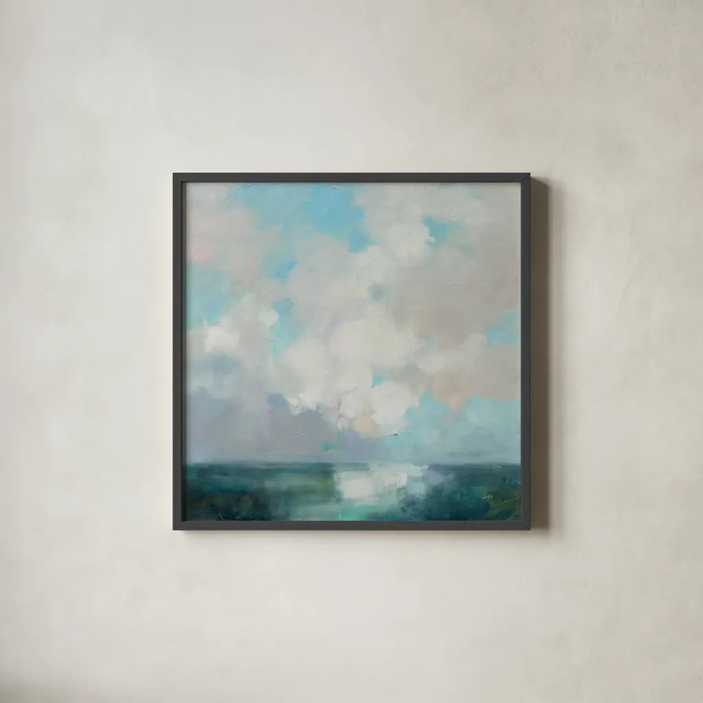 Cloudscape by Julia Purinton. Shown in a sleek black glass frame for a contemporary gallery look. Available as an archival giclee rolled canvas, fine art paper, or poster print. SKU 88396a.