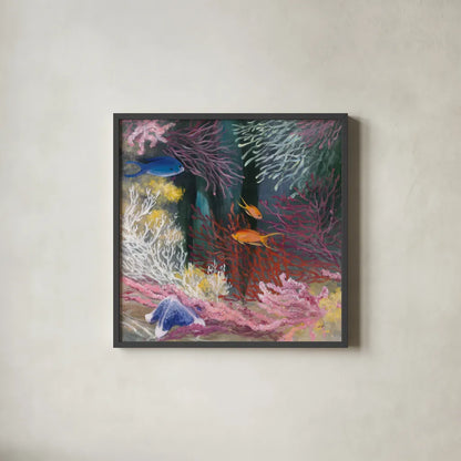 Coastal Reef I by Julia Purinton. Shown in a sleek black glass frame for a contemporary gallery look. Available as an archival giclee rolled canvas, fine art paper, or poster print. SKU 66556a.