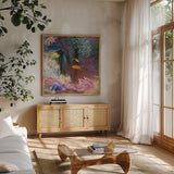 Coastal Reef I by Julia Purinton. Shown in a natural wood frame in a cozy modern living room. Available as an archival giclee rolled canvas, fine art paper, or poster print. SKU 66556a.