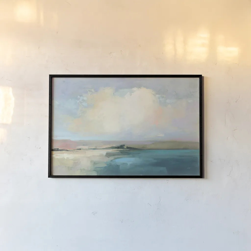 Coastal Sky by Julia Purinton. shown as a paper print in a black flame. Available as a archival giclee rolled canvas, fine art paper, or poster print. SKU 56319i.