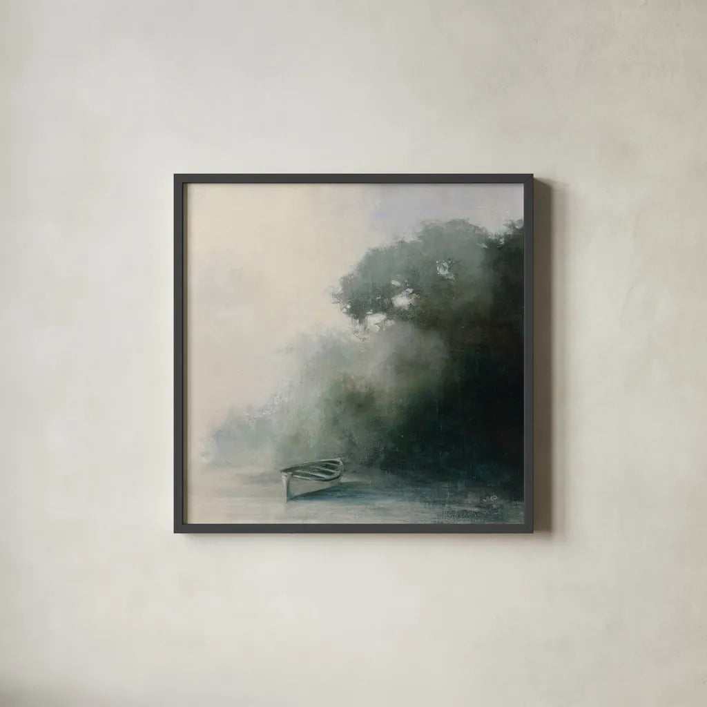 Coastal Solitude by Julia Purinton. Shown in a sleek black glass frame for a contemporary gallery look. Available as an archival giclee rolled canvas, fine art paper, or poster print. SKU 73242a.