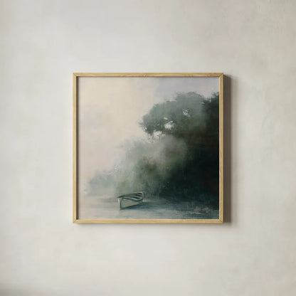 Coastal Solitude by Julia Purinton. Shown in a natural wood glass frame for a timeless modern aesthetic. Available as an archival giclee rolled canvas, fine art paper, or poster print. SKU 73242a.