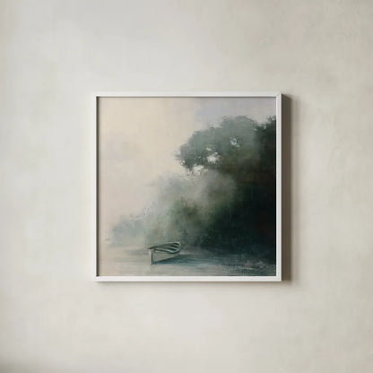 Coastal Solitude by Julia Purinton. Shown in a crisp white glass frame for a clean and minimalist style. Available as an archival giclee rolled canvas, fine art paper, or poster print. SKU 73242a.