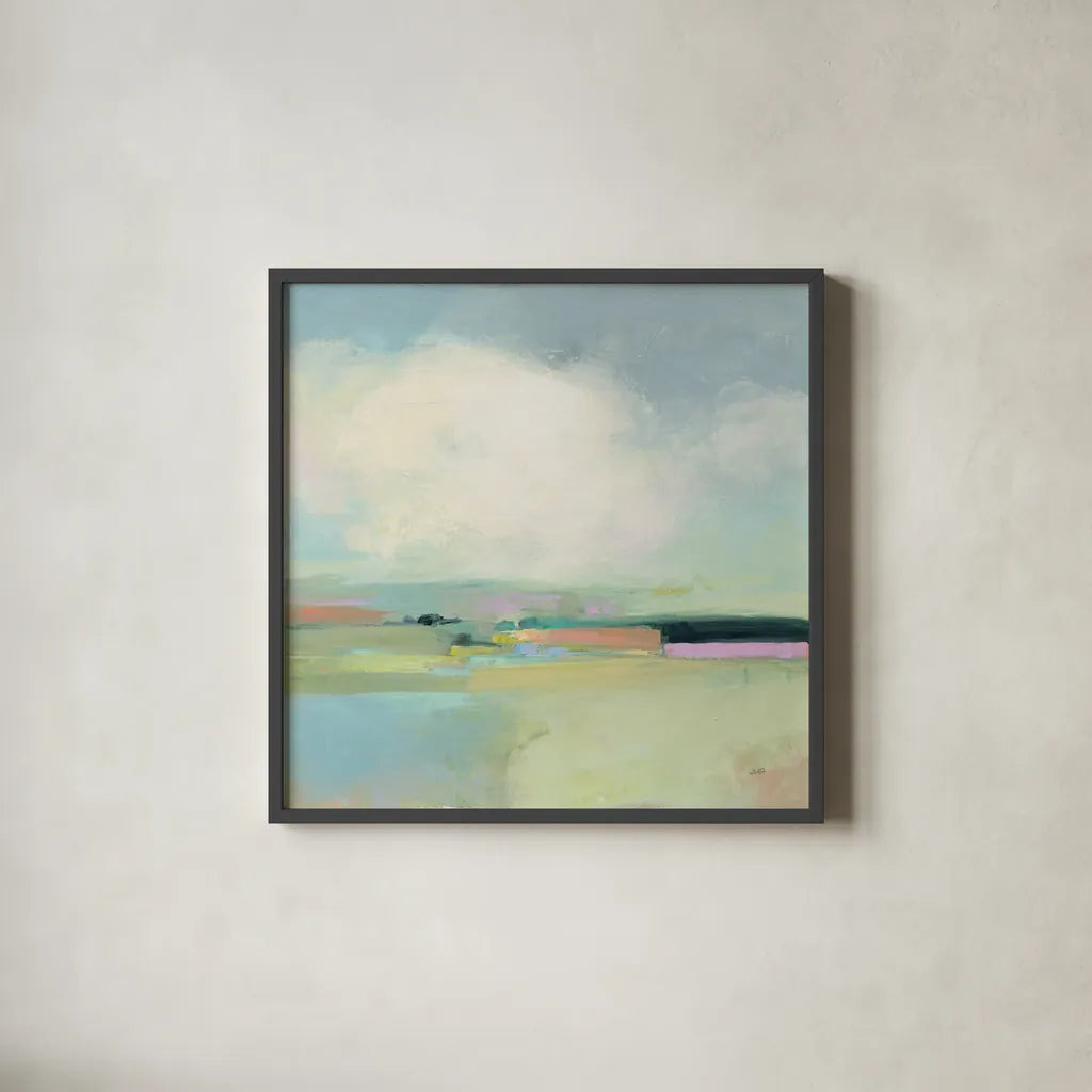 Colorful Horizon I by Julia Purinton. Shown in a sleek black glass frame for a contemporary gallery look. Available as an archival giclee rolled canvas, fine art paper, or poster print. SKU 57176a.