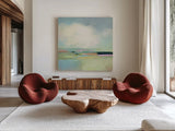 Colorful Horizon I by Julia Purinton. Shown as extra-large giant wall art in a modern living room. Available as an archival giclee rolled canvas, fine art paper, or poster print. SKU 57176a.