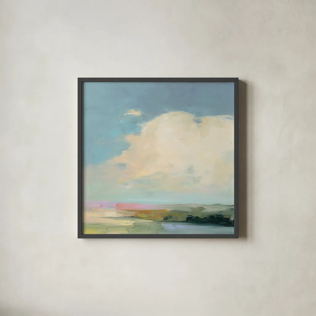 Colorful Horizon II by Julia Purinton. Shown in a sleek black glass frame for a contemporary gallery look. Available as an archival giclee rolled canvas, fine art paper, or poster print. SKU 57177a.