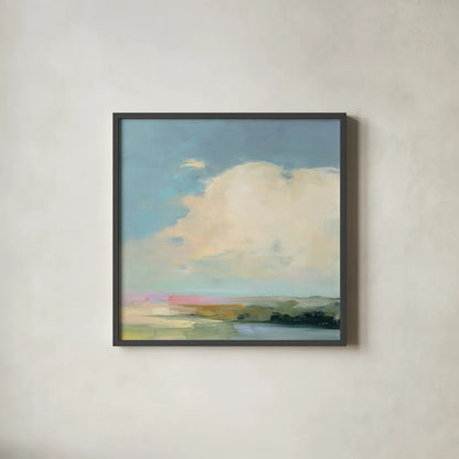 Colorful Horizon II by Julia Purinton. Shown in a sleek black glass frame for a contemporary gallery look. Available as an archival giclee rolled canvas, fine art paper, or poster print. SKU 57177a.