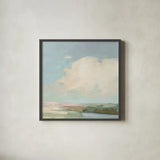 Colorful Horizon II Blue by Julia Purinton. Shown in a sleek black glass frame for a contemporary gallery look. Available as an archival giclee rolled canvas, fine art paper, or poster print. SKU 82364a.