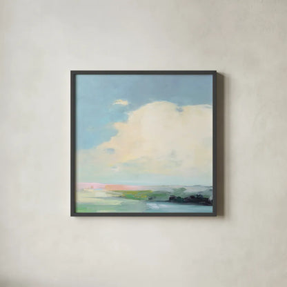Colorful Horizon II Bright by Julia Purinton. Shown in a sleek black glass frame for a contemporary gallery look. Available as an archival giclee rolled canvas, fine art paper, or poster print. SKU 68955a.