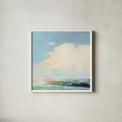 Colorful Horizon II Bright by Julia Purinton. Shown in a crisp white glass frame for a clean and minimalist style. Available as an archival giclee rolled canvas, fine art paper, or poster print. SKU 68955a.
