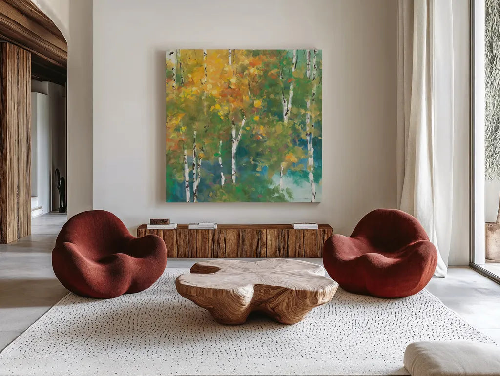 Confetti I by Julia Purinton. Shown as extra-large giant wall art in a modern living room. Available as an archival giclee rolled canvas, fine art paper, or poster print. SKU 13482a.