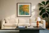 Confetti II by Julia Purinton. Displayed in a glass frame with matte in a clean modern living room. Available as an archival giclee rolled canvas, fine art paper, or poster print. SKU 13483a.