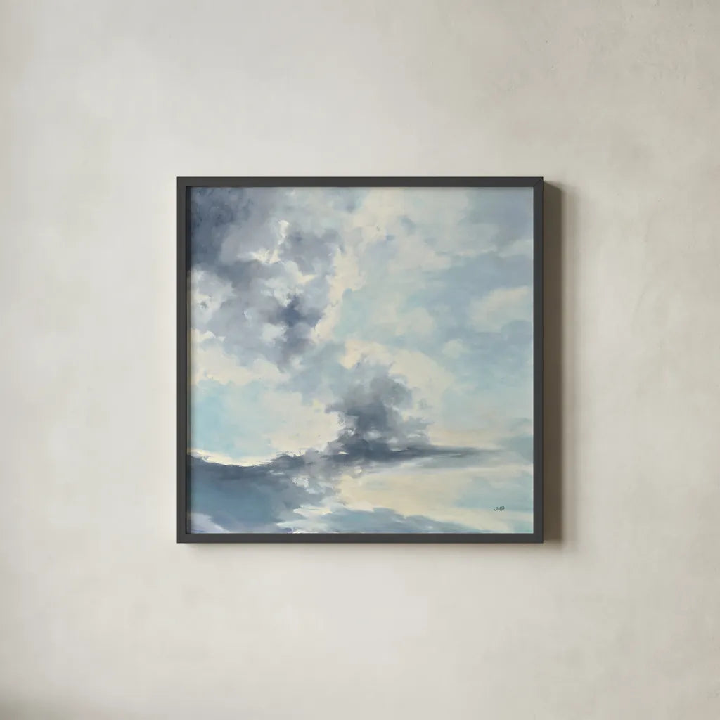 Cool Evening Clouds by Julia Purinton. Shown in a sleek black glass frame for a contemporary gallery look. Available as an archival giclee rolled canvas, fine art paper, or poster print. SKU 70360a.