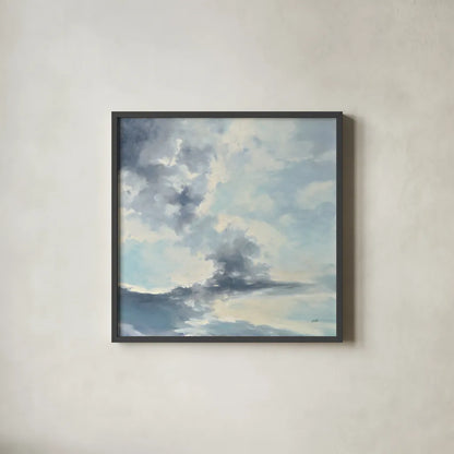 Cool Evening Clouds by Julia Purinton. Shown in a sleek black glass frame for a contemporary gallery look. Available as an archival giclee rolled canvas, fine art paper, or poster print. SKU 70360a.