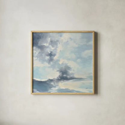 Cool Evening Clouds by Julia Purinton. Shown in a natural wood glass frame for a timeless modern aesthetic. Available as an archival giclee rolled canvas, fine art paper, or poster print. SKU 70360a.