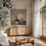Cottage Beauty by Julia Purinton. Shown in a natural wood frame in a cozy modern living room. Available as an archival giclee rolled canvas, fine art paper, or poster print. SKU 91094a.