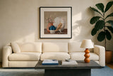 Cottage Beauty by Julia Purinton. Displayed in a glass frame with matte in a clean modern living room. Available as an archival giclee rolled canvas, fine art paper, or poster print. SKU 91094a.