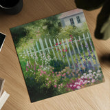 Cottage Garden by Julia Purinton. Shown as a detailed flat fine art print, highlighting archival giclee quality. Available as an archival giclee rolled canvas, fine art paper, or poster print. SKU 93106a.