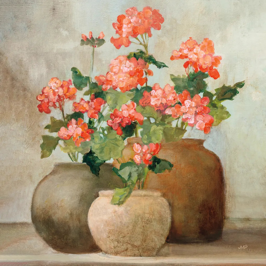 Cottage Geraniums II by Julia Purinton. SKU 81831a. Archival Giclee Fine art print for wall decor.
