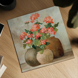 Cottage Geraniums II by Julia Purinton. Shown as a detailed flat fine art print, highlighting archival giclee quality. Available as an archival giclee rolled canvas, fine art paper, or poster print. SKU 81831a.
