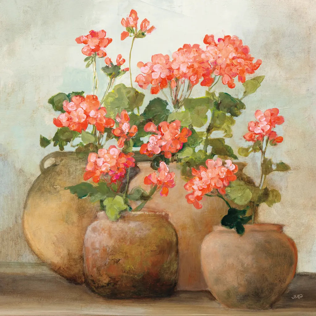 Cottage Geraniums III by Julia Purinton. SKU 81832a. Archival Giclee Fine art print for wall decor.
