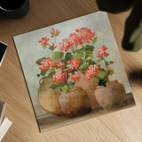 Cottage Geraniums III by Julia Purinton. Shown as a detailed flat fine art print, highlighting archival giclee quality. Available as an archival giclee rolled canvas, fine art paper, or poster print. SKU 81832a.