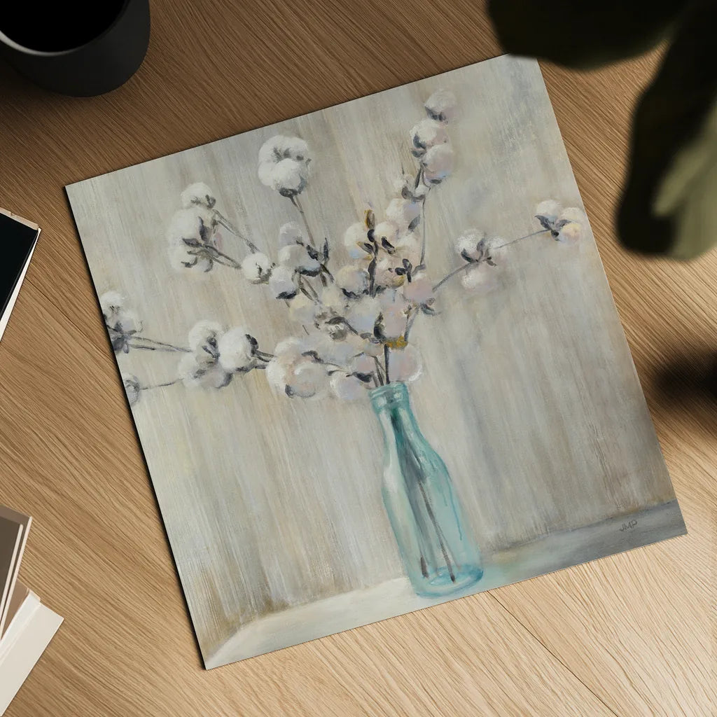 Cotton Bouquet Crop by Julia Purinton. Shown as a detailed flat fine art print, highlighting archival giclee quality. Available as an archival giclee rolled canvas, fine art paper, or poster print. SKU 31779a.