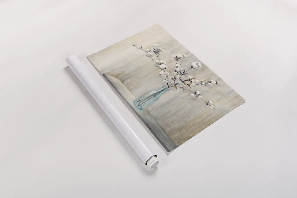 Cotton Bouquet Crop by Julia Purinton. shown as a rolled paper print. Available as archival giclee rolled canvas, fine art paper, or poster print. SKU 31779i.