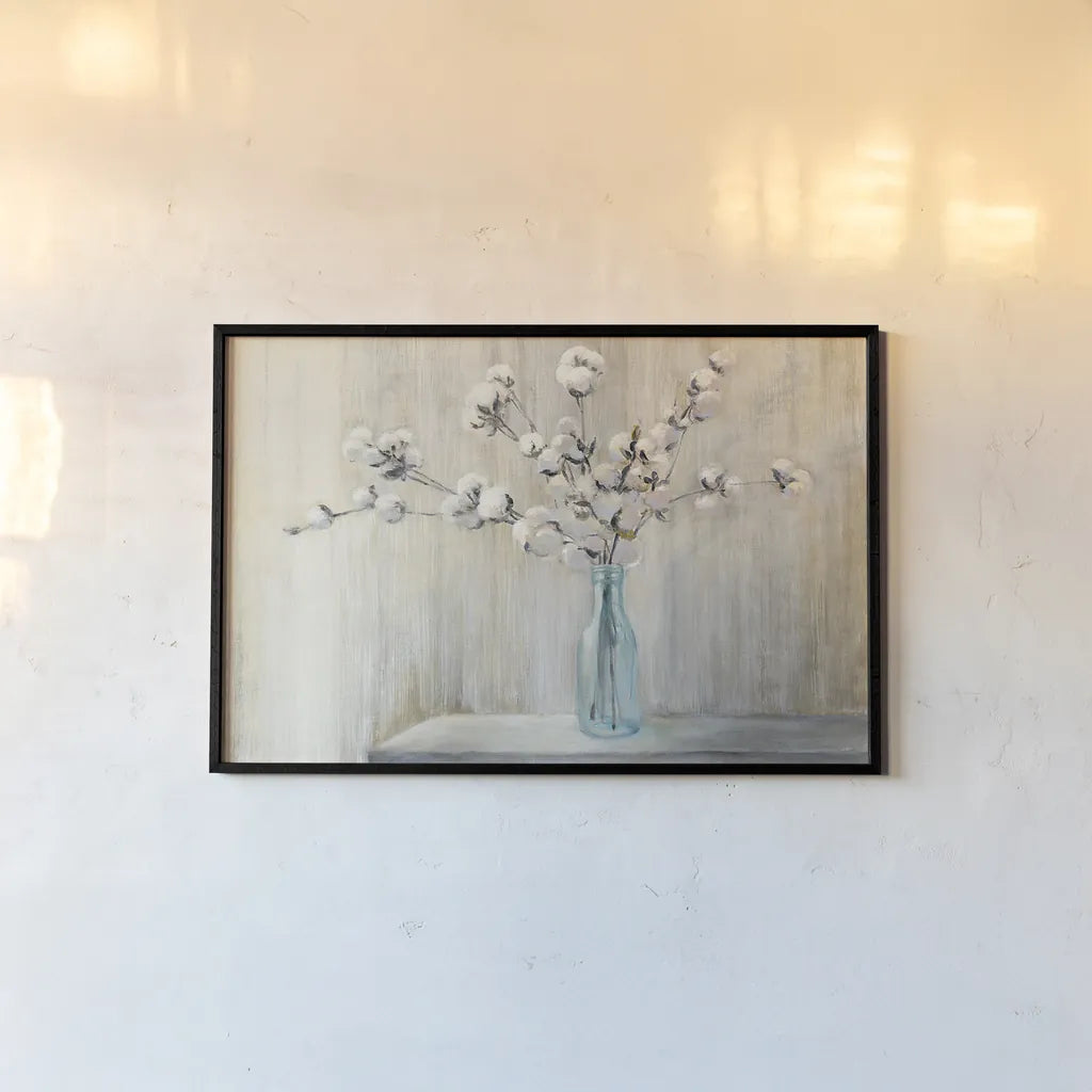 Cotton Bouquet Crop by Julia Purinton. shown as a paper print in a black flame. Available as a archival giclee rolled canvas, fine art paper, or poster print. SKU 31779i.