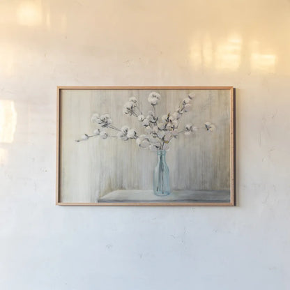 Cotton Bouquet Crop by Julia Purinton. shown as a paper print in a natural frame. Available as a archival giclee rolled canvas, fine art paper, or poster print. SKU 31779i.