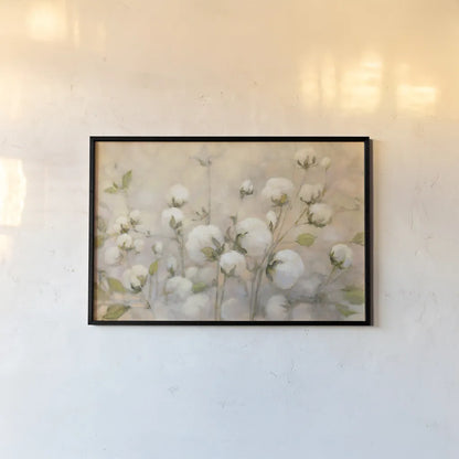 Cotton Field by Julia Purinton. shown as a paper print in a black flame. Available as a archival giclee rolled canvas, fine art paper, or poster print. SKU 31778i.