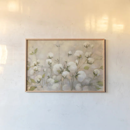 Cotton Field by Julia Purinton. shown as a paper print in a natural frame. Available as a archival giclee rolled canvas, fine art paper, or poster print. SKU 31778i.