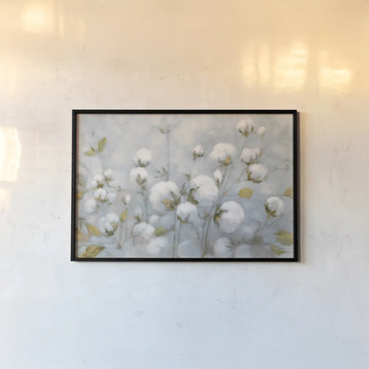 Cotton Field Blue Gray by Julia Purinton. shown as a paper print in a black flame. Available as a archival giclee rolled canvas, fine art paper, or poster print. SKU 42243i.
