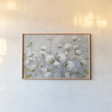 Cotton Field Blue Gray by Julia Purinton. shown as a paper print in a natural frame. Available as a archival giclee rolled canvas, fine art paper, or poster print. SKU 42243i.
