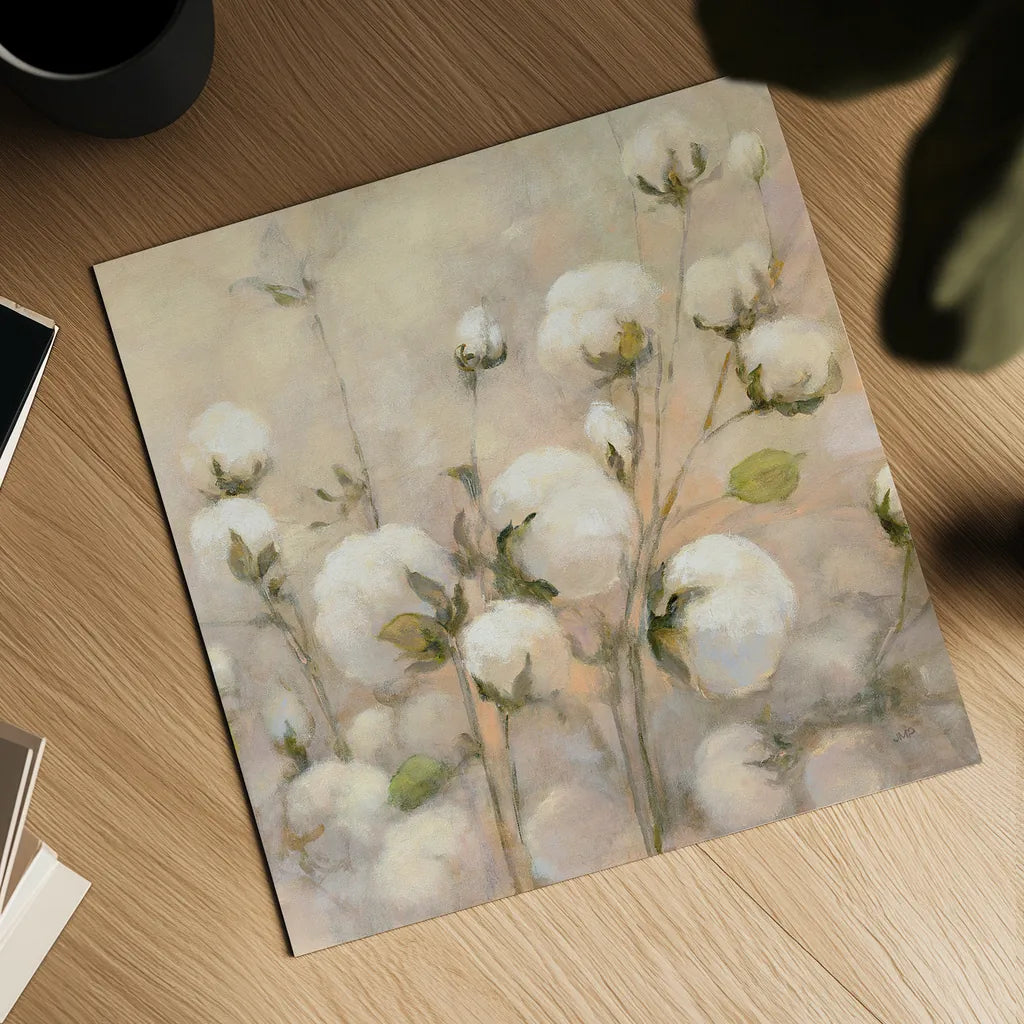 Cotton Field Crop by Julia Purinton. Shown as a detailed flat fine art print, highlighting archival giclee quality. Available as an archival giclee rolled canvas, fine art paper, or poster print. SKU 31778a.