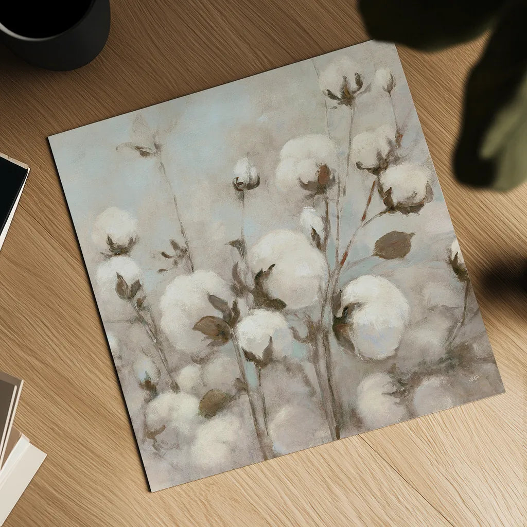 Cotton Field Crop Neutral by Julia Purinton. Shown as a detailed flat fine art print, highlighting archival giclee quality. Available as an archival giclee rolled canvas, fine art paper, or poster print. SKU 33319a.