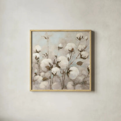 Cotton Field Crop Neutral by Julia Purinton. Shown in a natural wood glass frame for a timeless modern aesthetic. Available as an archival giclee rolled canvas, fine art paper, or poster print. SKU 33319a.