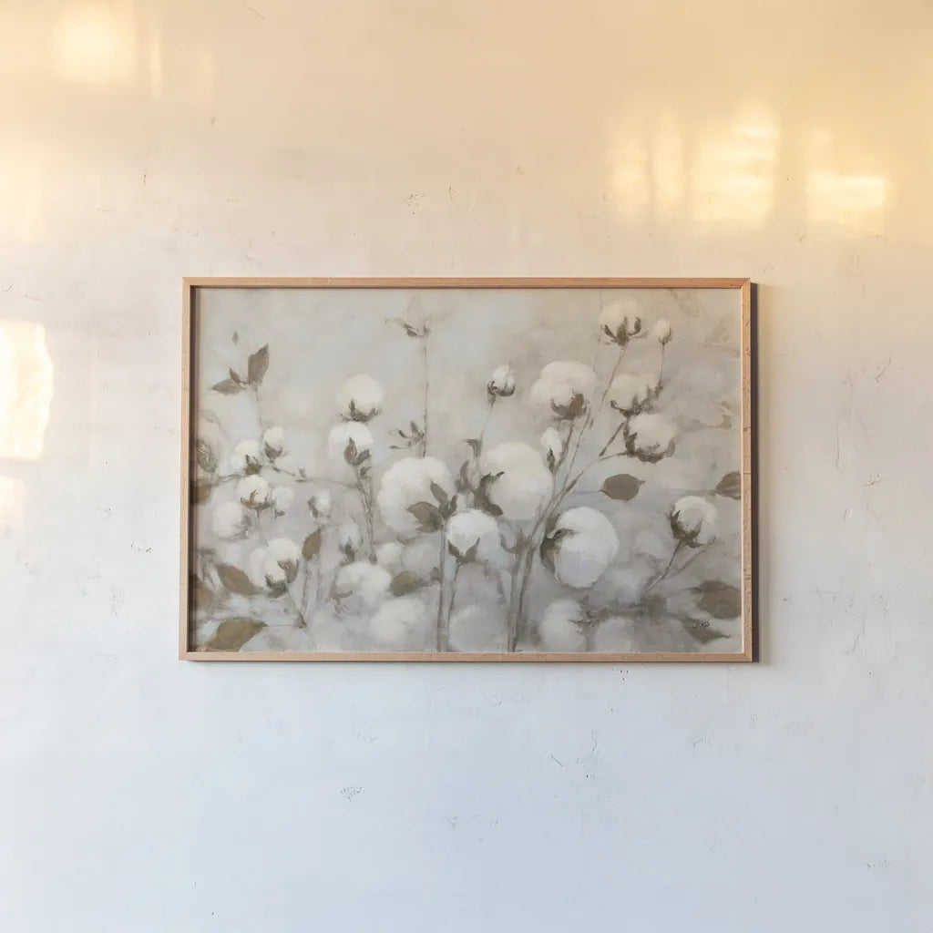 Cotton Field Neutral by Julia Purinton. shown as a paper print in a natural frame. Available as a archival giclee rolled canvas, fine art paper, or poster print. SKU 33319i.