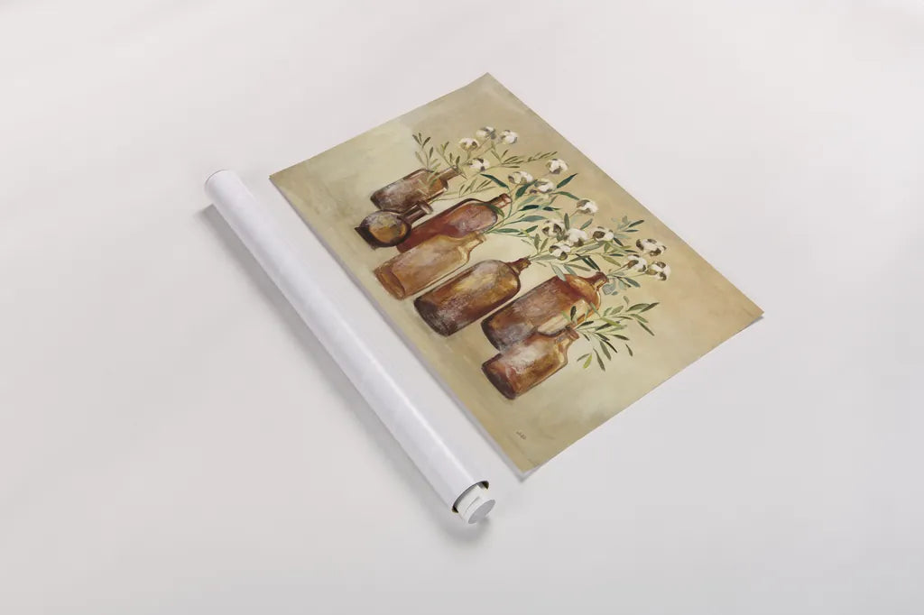 Cotton Still Life I by Julia Purinton. shown as a rolled paper print. Available as archival giclee rolled canvas, fine art paper, or poster print. SKU 51540i.