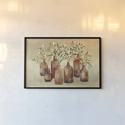 Cotton Still Life I by Julia Purinton. shown as a paper print in a black flame. Available as a archival giclee rolled canvas, fine art paper, or poster print. SKU 51540i.