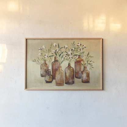 Cotton Still Life I by Julia Purinton. shown as a paper print in a natural frame. Available as a archival giclee rolled canvas, fine art paper, or poster print. SKU 51540i.